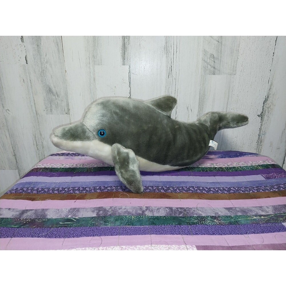 Sea World Gray Dolphin Black Blue Eyes 20" Plush Stuffed Animal